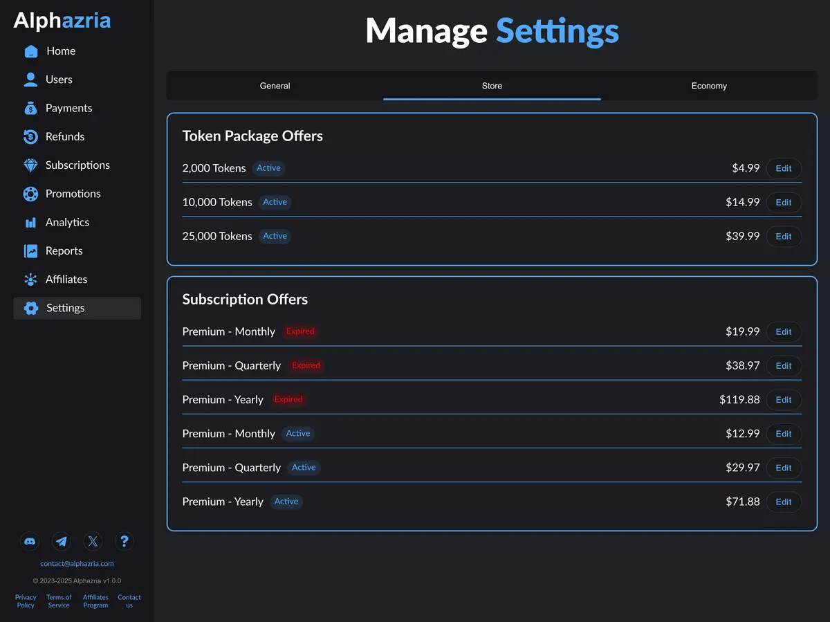 Admin Dashboard Settings